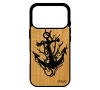 utaupia Coque Bois Silicone pour iPhone 17 Pro Ancre de Protection Smartphone Graphique Vintage Colore Tattoo Gris Motif de Bateau Flamme