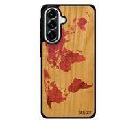 utaupia Coque Bois veritable Carte Monde pour Samsung Galaxy A57 5G Silicone Rose Atlas Design Globe planete Pays Portable TPU Telephone Texture