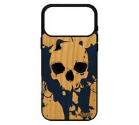 utaupia Coque Bois veritable pour iPhone 17 Pro Max Silicone Tete de Mort Punk Squelette frêne Motif Gothique 4G Crane Tatouage Bleu