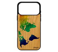utaupia Coque Bois veritable Silicone pour iPhone 17 Pro Max Carte Monde Atlas Terre Rouge geographie Motif Effet personnalisé Jolie Housse