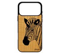 utaupia Coque Bois veritable Silicone pour iPhone 17 Pro Max Zebre Afrique Tanzanie 1000 Go frêne Tribal Noir et Blanc Cheval Noir Antichoc