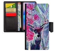 utaupia Coque cerf pour Huawei Y6 2018 Simili Cuir Rabat Telephone Etui Dessin gibier Bleu Foret biche Case Design Nature Animaux Animal Brame de
