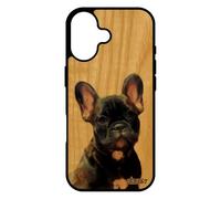 utaupia Coque Chien pour iPhone 17 en Bois Silicone Bulldog Francais Case de Protection Nature Animal Design Original Chiot Marron Mignon