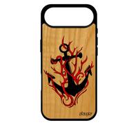 utaupia Coque en Bois pour iPhone 17 Air Silicone Ancre Tendance Jolie Graphique Vacances Fille Housse frêne imprimé Flamme Etui de Bateau