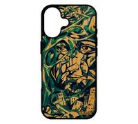 utaupia Coque en Bois pour iPhone 17 et Silicone Portrait Street Art Cadeau Arbre Peinture Abstrait Portable Original Fait Main Bleu Bumper
