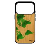 utaupia Coque en Bois pour iPhone 17 Pro Silicone Carte Monde Case Dessin geographie planete Terre Pays Motif Globe Vert Atlas Etui Effet