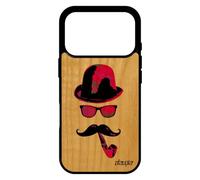 utaupia Coque en Bois pour iPhone 17 Pro Silicone Monsieur Moustache Pipe Femme Vintage Homme Peinture Etui Cover Rose tag Rigide Antichoc