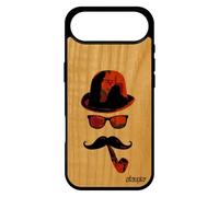utaupia Coque en Bois Silicone Monsieur Moustache pour iPhone 17 Air GRAF Lunette Chapeau Melon Pas Cher de Protection Mobile Vintage Pipe
