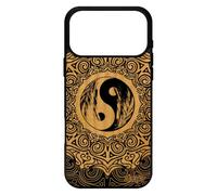 utaupia Coque en Bois veritable pour iPhone 17 Pro Max Silicone Yin et Yang coloré Ying Plume Telephone Design Mandala Harmonie Rosace Noir
