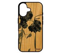 utaupia Coque en Bois veritable pour iPhone 17 Silicone orchidée Fleur Telephone Peinture Portable Floral Case Cadeau Fete des Meres Gris