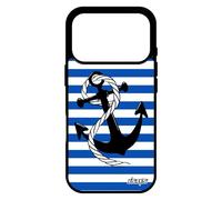 utaupia Coque en Silicone pour iPhone 17 Pro Ancre Marin Rayure rayé nœud Noir Corde Marine Ligne Bumper de Bateau Bleu Made in France