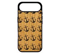 utaupia Coque en Vrai Bois Ancre pour iPhone 17 Air Silicone Symbole Gris de Bateau Tapisserie Noir Bumper Rayure Portable marinière