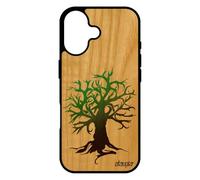 utaupia Coque en Vrai Bois Naturel pour iPhone 17 Silicone Peinture Arbre de Vie Etui Motif Bumper Art Telephone Vert ecolo Zen Nature