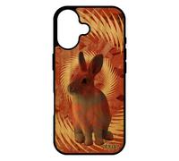 utaupia Coque Lapin pour iPhone 17 Bois Silicone Mandala Orange Texture frêne Animaux personnalisé de Protection Etui lièvre TPU Nain Motif