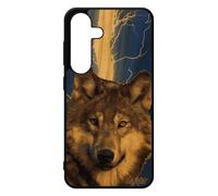 utaupia Coque Loup pour Samsung S24 en Bois Naturel Silicone Animal Housse bête Sauvage Foudre Animaux Noir predateur Bleu louve Eclair de Galaxy