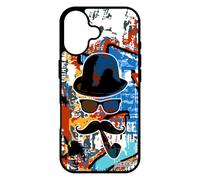 utaupia Coque Monsieur Moustache pour iPhone 17 Silicone Pipe Portable Orange 4G TPU Chapeau Melon Art Street Art Noir Homme Peinture