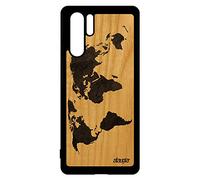 utaupia Coque pour Huawei P30 Pro Bois Silicone Carte Monde Portable Globe Pays Gris Telephone Atlas planete Design Etui personnalisé Artisanal