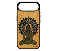 utaupia Coque pour iPhone 17 Air Bois Silicone Bouddha Telephone Pochoir Bleu Bouddhisme Rosace Mandala d'or personnalisé Portable Zen Noir