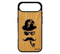 utaupia Coque pour iPhone 17 Air Bois Silicone Moustache Chapeau Melon Original Homme Monsieur Noir Pipe Vintage Mobile Peinture Antichoc