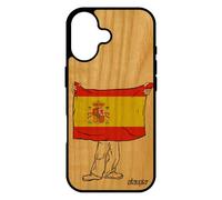 utaupia Coque pour iPhone 17 Bois Naturel Silicone Drapeau Espagne Espagnol Rigide Etui Foot frêne Basket Euro Football Coupe d'europe jo