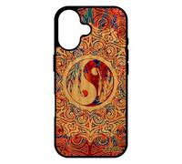utaupia Coque pour iPhone 17 Bois veritable Silicone Yin et Yang Rosace de Protection Orange Ying Fantaisie Mandala Unique Telephone Case