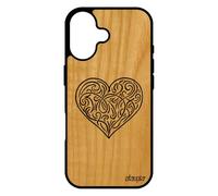 utaupia Coque pour iPhone 17 en Vrai Bois Silicone cœur TPU Cadeau Saint Valentin Love Noir Graphique Gothique 4G Amour Etui Dessin