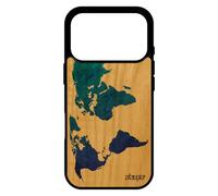 utaupia Coque pour iPhone 17 Pro Bois Silicone Carte Monde Cadeau Telephone Globe Terre Effet Pays Atlas Portable Design geographie Motif