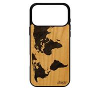 utaupia Coque pour iPhone 17 Pro Max Bois Silicone Carte Monde Atlas Globe planete Motif Terre Artisanal TPU Gris Design de Protection