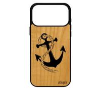 utaupia Coque pour iPhone 17 Pro Max en Bois Naturel Silicone Ancre de Bateau Chaine rayé 1000 Go Corde Portable Vintage Rayure Marine Noir