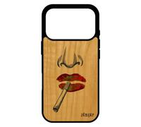 utaupia Coque pour iPhone 17 Pro Vrai Bois Naturel Silicone Fumeur Noir levres Design Original Housse Femme Bouche Art Cigarette Smack de
