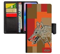 utaupia Coque pour Samsung A40 Portefeuille Porte Cartes Loup personnalisé Etui Homme Dessin Animaux Noir et Blanc Marron carré Chien Galaxy
