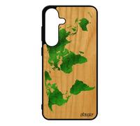 utaupia Coque pour Samsung Galaxy S25+ Plus Bois Silicone Carte Monde Effet Fait Main 4G Vert Motif Portable geographie Noir Globe planete Atlas