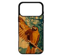 utaupia Coque Rigide pour iPhone 17 Pro Max en Bois et Silicone Perroquet Pas Cher Souple Animaux de Protection Feuilles Oiseau Bleu