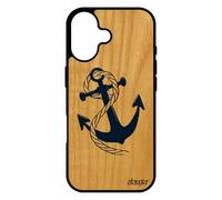 utaupia Coque Silicone Ancre Telephone pour iPhone 17 en Bois Bumper Bleu rayé de Bateau personnalisé marinière Ocean Chaine Noir TPU Corde