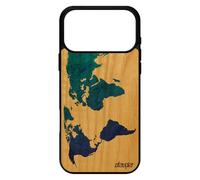 utaupia Coque Silicone pour iPhone 17 Pro Max Bois Carte Monde Terre Pays Atlas Rigide planete Case Effet Bleu Globe Motif geographie