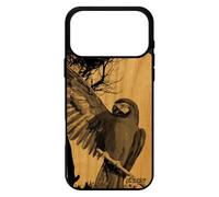 utaupia Coque Silicone pour iPhone 17 Pro Max Bois Naturel veritable Perroquet Tropical Dessin Portable Animaux Gris Oiseau Arbre Design de
