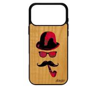 utaupia Coque Silicone pour iPhone 17 Pro Max en Bois Monsieur Moustache tag Antichoc Rose Case Chapeau Melon Peinture Dessin Vintage Pipe