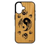utaupia Coque Silicone Yin et Yang pour iPhone 17 Bois imprimé Design Mobile Garcon Plume Masculin Feminin Noir Housse Souple Case de