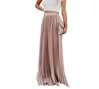 utcoco Jupe Longue plissée Taille Haute en Mousseline de Soie pour Femme, Rose, Taille L