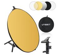 UTEBIT 5 en 1 Réflecteur Lumière avec Support de Trépied, Diffuseur de Lumière 60cm avec Sac de Transport Panneau Réflecteur Photo Pliable pour Éclairage de Studio, Translucide/Argent/Or/Blanc/Noir