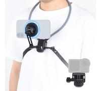 UTEBIT Réglable à 360 Degrés Magnetic Cell Phone Neck Holder avec Cordon de Sécurité und Sangle de Fixation Porte Telephone Cou, Grey Tour de Cou Telephone pour DJI /Insta360 /iPhone/Vlog
