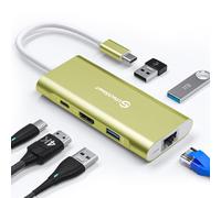 UtechSmart Hub 6 en 1, Adaptateur USB C vers HDMI avec Ethernet 1000m, PD 100W, 3 Ports USB 3.0, Dock Compatible avec MacBook et Appareils USB C (Or)