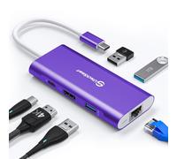 UtechSmart Hub USB C 6 en 1, Adaptateur USB C vers HDMI, avec Ethernet 1000 m, PD 100W, 3 Ports USB 3.0, Adaptateur multiport Compatible avec MacBook, et Périphérique USB C (Violet foncé)
