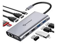 UtechSmart Hub USB C, Station d'accueil USB C 11 en 1 Triple Affichage, 2 * 4K HDMI, VGA, Port de Charge PD 100 W, Lecteur de Carte SD TF, 4 Ports USB compatibles pour MacBook, et périphérique USB C