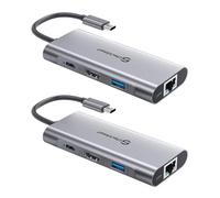 UtechSmart Lot de 2 concentrateurs USB C, adaptateur multiport Ethernet USB C, 6 en 1, station d'accueil USB C vers HDMI, compatible avec MacBook Pro/Air, Chromebook, Dell XPS, HP (Gigabit Ethernet