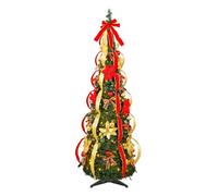 Uten 1.8M Sapin de Noël Artificiel Pliable, avec 300 LED Chaudes, 8 Modes d'éclairage, 24 Boules de Noël, Fleurs, nœud et Ruban décoratif