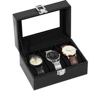 Uten 3 Grille Montre Boîte En Cuir,Coffret de Rangement pour Montres en PU,Couvercle en Verre,Doublure En Velours Noire