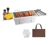 UTEN Barbecue Charbon de Bois Portable Pliable, Barbecue de Table Pour Camping Jardin Extérieur avec Sac de Transport et Gants