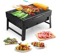Uten Barbecue Portable en Acier Inoxydable Charcoal Smoker Char Broil BBQ Pit Grill for Ourdoor Camping (Small), Noir