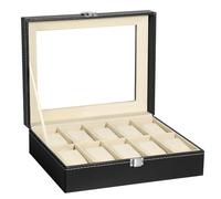 Uten Boite a Montre, 10 Emplacements Écrin à Montres en Cuir Boite Rangement Montre avec Couvercle en Verre pour Homme Femme Noir